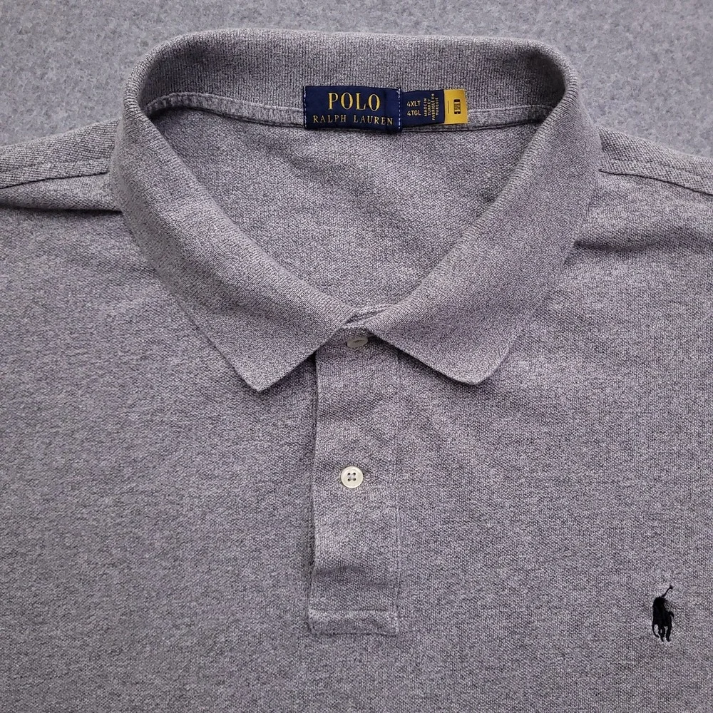 Polo Ralph Lauren Shirt Mens 4XLT Gray Pique Knit Cotton Short Sleeve Pony